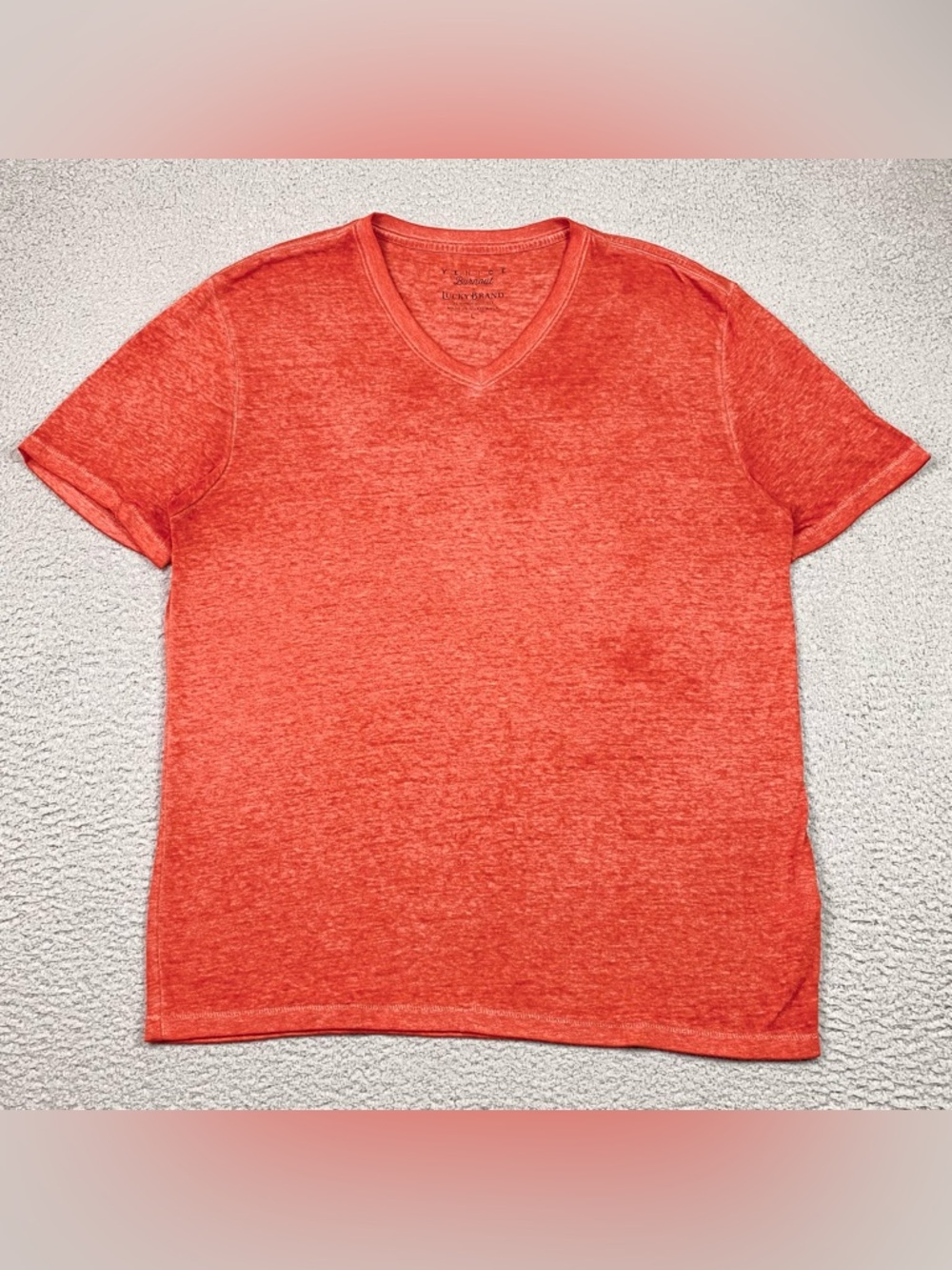 Lucky Brand Venice Burnout Men's Size L Red Short Sleeve V Neck T Shirt Light